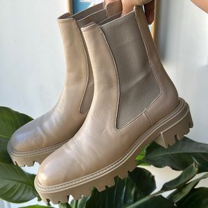 Zara Low Heel Leather Ankle Boots Elastic Goring